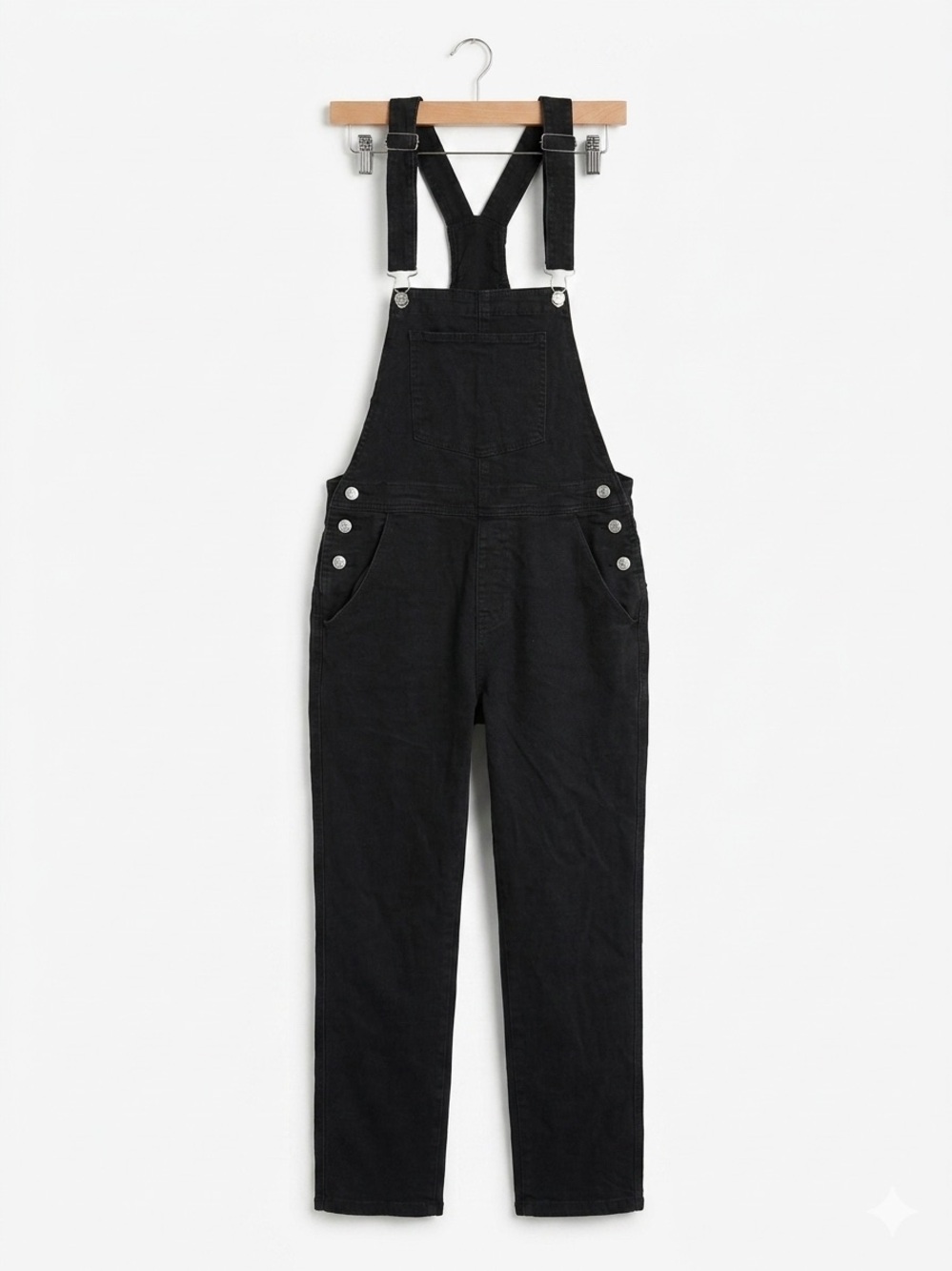 Women's Black Denim Overalls Jumpsuit with Adjustable Straps